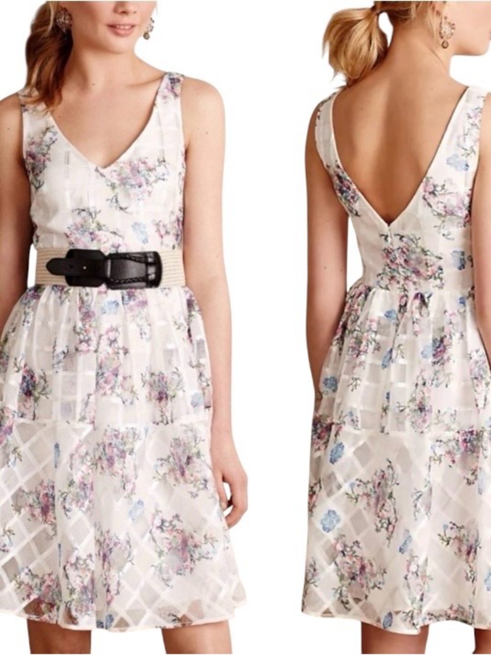 Anthropologie Maeve Peony Garden Ivory Floral V-Neck Mini Dress Size Medium NWT